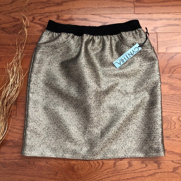 NWT Cynthia Rowley Gold Foil Mini Skirt Size 6 - Picture 1 of 6